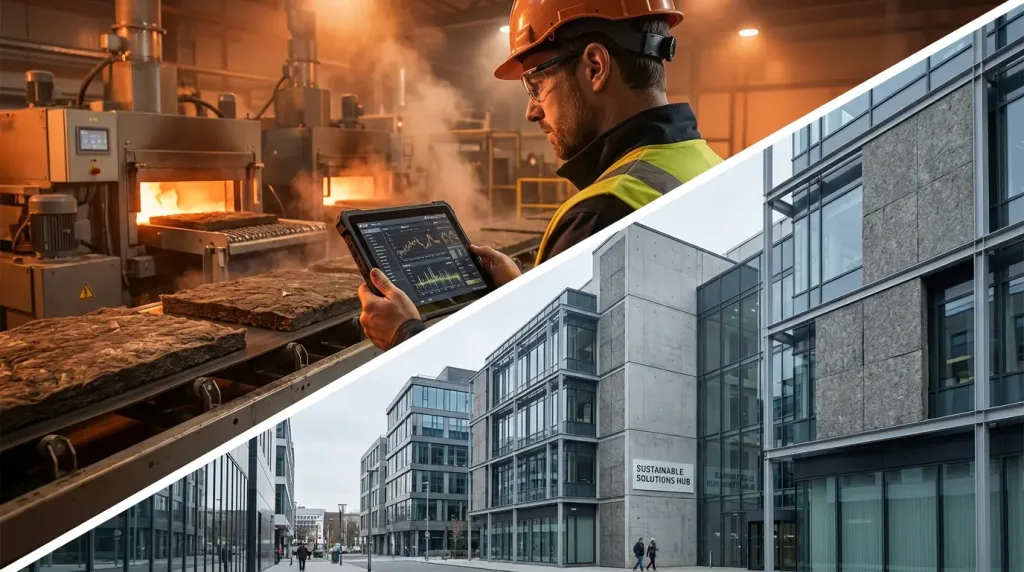 Инженер контролирует формовку утеплителя и применение в строительстве